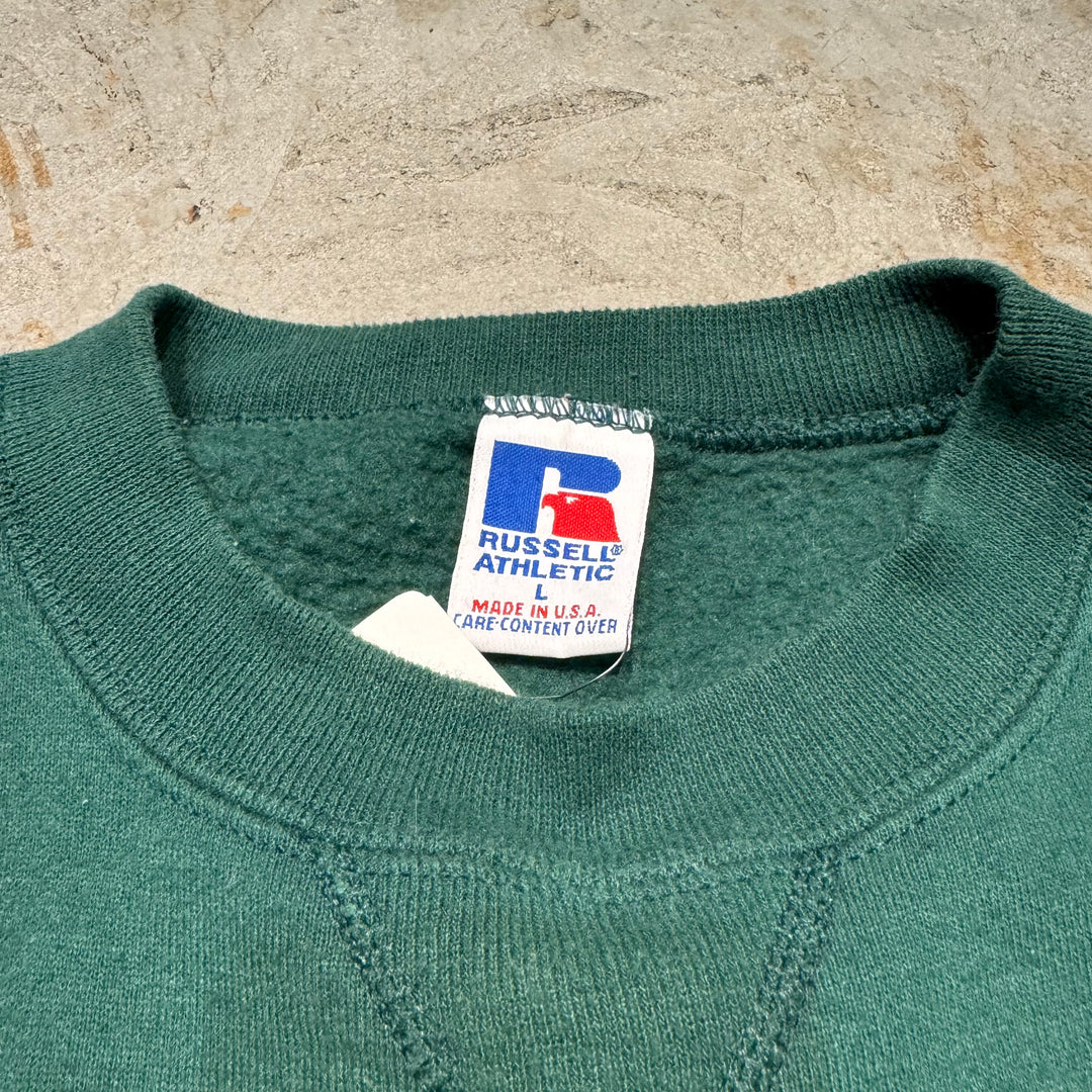 미국 80 년대에서 만든 중고 의류 ~ Russell Athletic/ Russell Athletic/ Blank Crew Neck Sweatshirt/ Plain/ Front V Gusset/ Size L