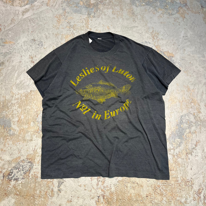 古着 leslies of luton/釣具店/魚/企業系/ヴィンテージ シングルステッチ Tシャツ/サイズL相当
