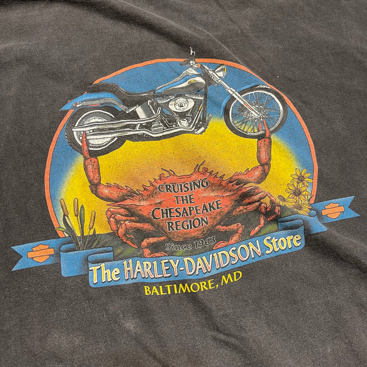 古着 99's USA製 Harley-Davidson/ハーレー ダビッドソン / CRUISING THE CHESAPEAKE REGION / メリーランド州ボルチモアストア / プリントTシャツ / サイズM