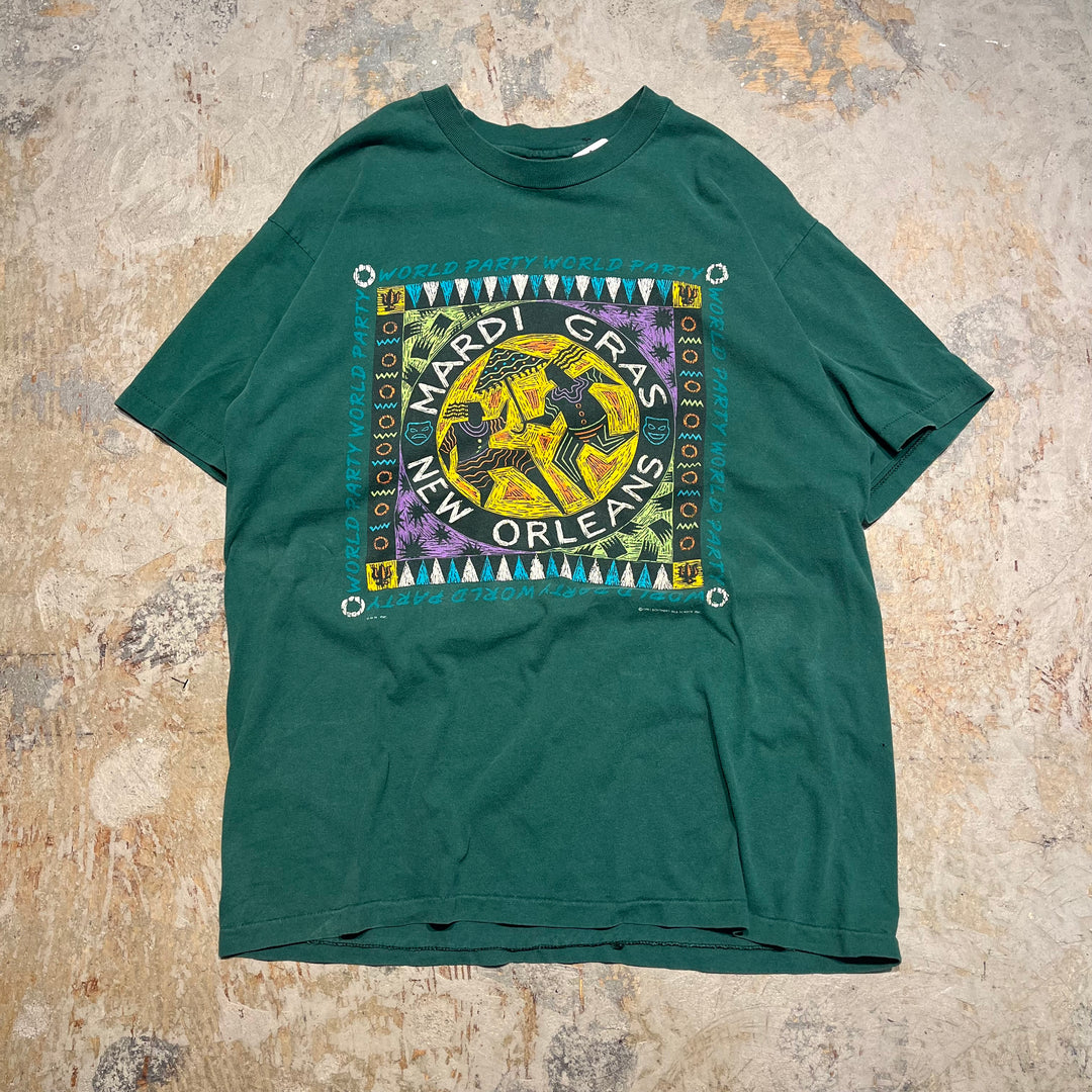 #4622 Used clothing 91's HANES/Short sleeve print t-shirt Tee/Short sleeve print T-shirt/Single stitch/MARDI GRAS NEW ORLEANS/Made in USA/Size XL