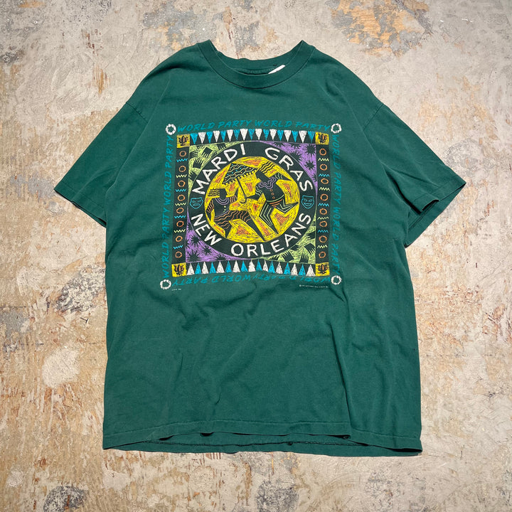 #4622 古着 91's HANES/ヘインズ/short sleeve print t-shirt Tee/半袖プリントTシャツ/シングルステッチ/MARDI GRAS NEW ORLEANS/USA製/サイズXL
