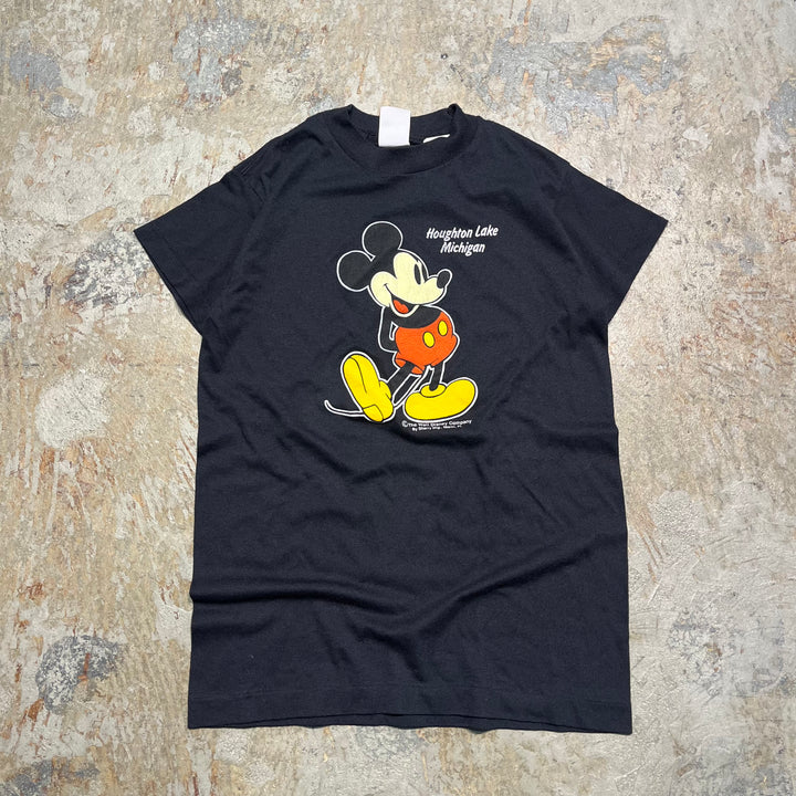 빈티지 80의 미키/디즈니/미시간/레이크 호프 턴/빈티지 싱글 스티치 프린트 티셔츠/크기 XL