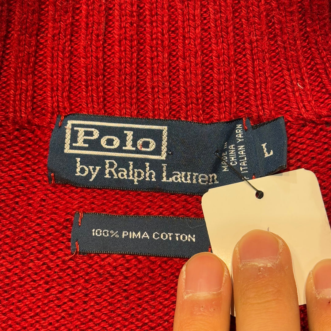 Used clothing 90's ~ POLO by Ralph Lauren/ Polo Ralph Lauren/ Half zip knit sweater/ Size L