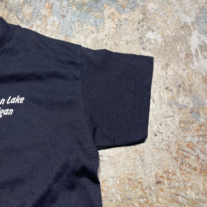 빈티지 80의 미키/디즈니/미시간/레이크 호프 턴/빈티지 싱글 스티치 프린트 티셔츠/크기 XL