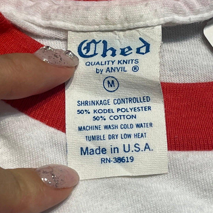 #4784 古着 USA製80's~ 紙タグ/ヴィンテージ プリントリンガーTシャツ/サイズM