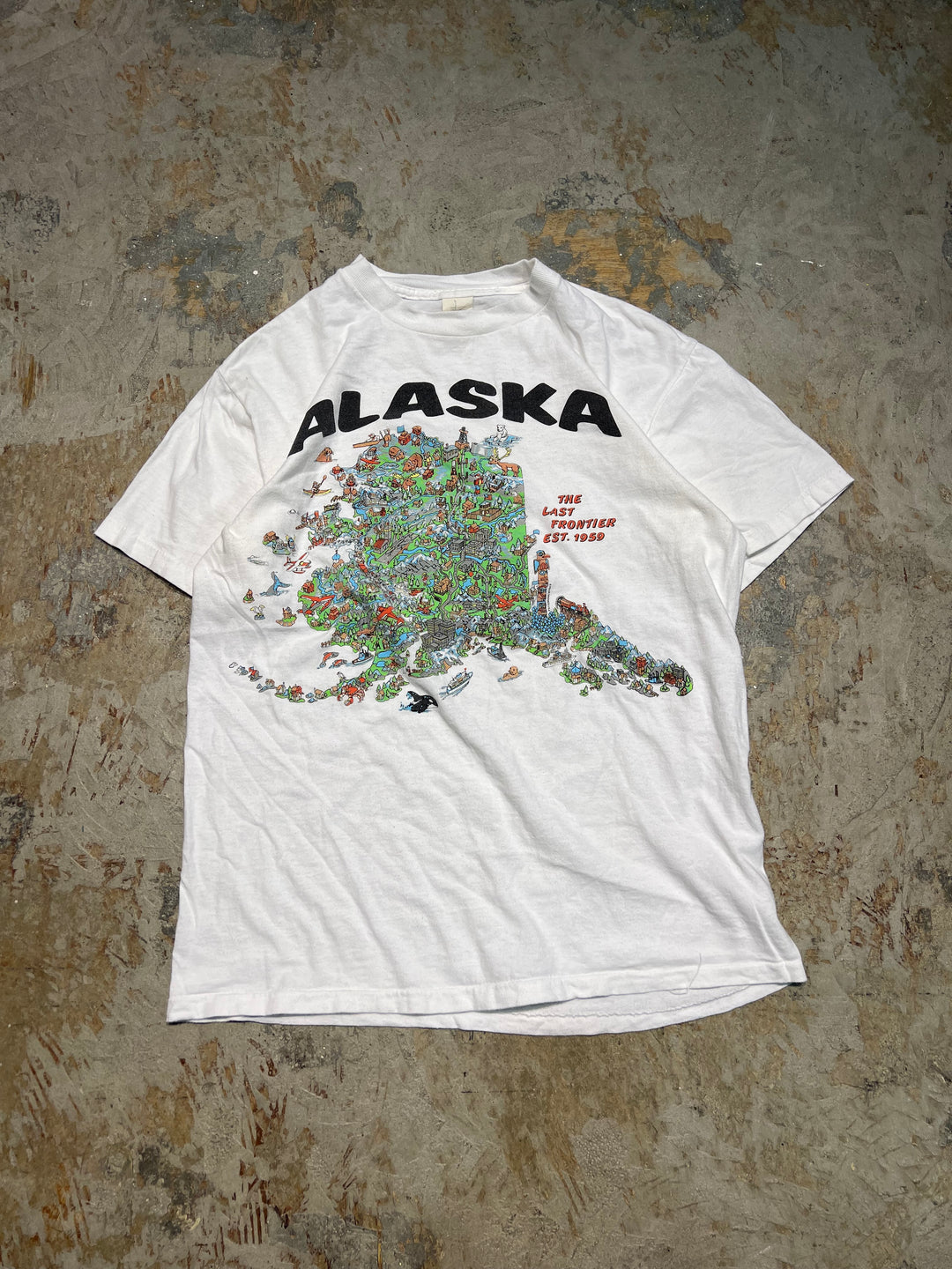 #4543 古着 90's ONEITA/オニータ/short sleeve print t-shirt Tee/半袖プリントTシャツ/シングルステッチ/ALASKA/サイズM相当