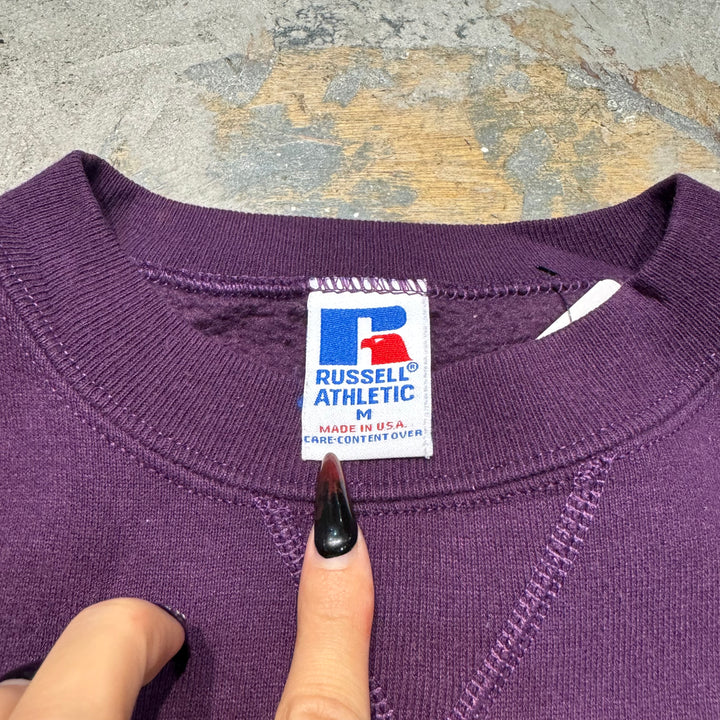 미국 80 년대에서 만든 중고 의류 ~ Russell Athletic/ Russell Athletic/ Blank Crew Neck Sweatshirt/ Plain/ Front V Gusset/ Size M