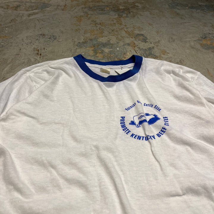 #4786 미국 80 년대에서 만든 중고 의류 ~ 종이 태그/빈티지 인쇄 링거 티셔츠/크기 m l 동등한