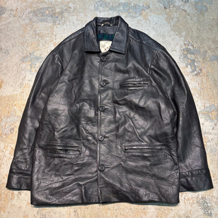 古着 USAVINTAGE/ 本革レザーハーフコート/ 牛革/ 裏地チェック/ サイズXL