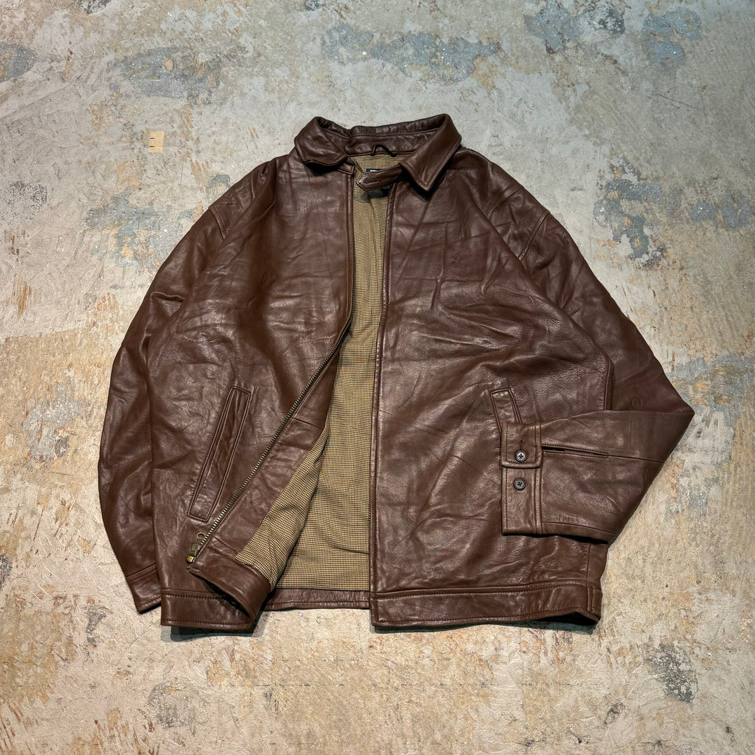 Used clothing 90's POLO by Ralph Lauren/ Polo Ralph Lauren/ Lamb leather swing top jacket/ Houndstooth/ Size L
