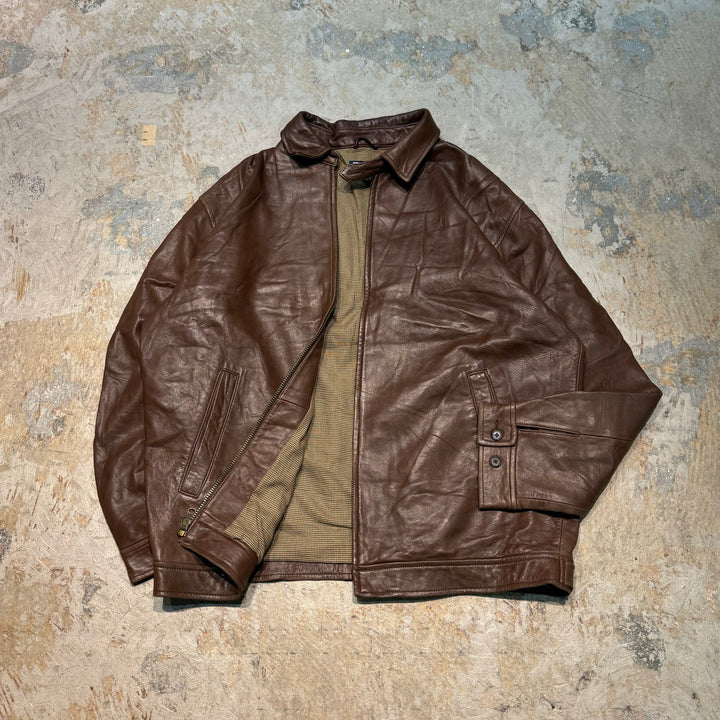 Used clothing 90's POLO by Ralph Lauren/ Polo Ralph Lauren/ Lamb leather swing top jacket/ Houndstooth/ Size L