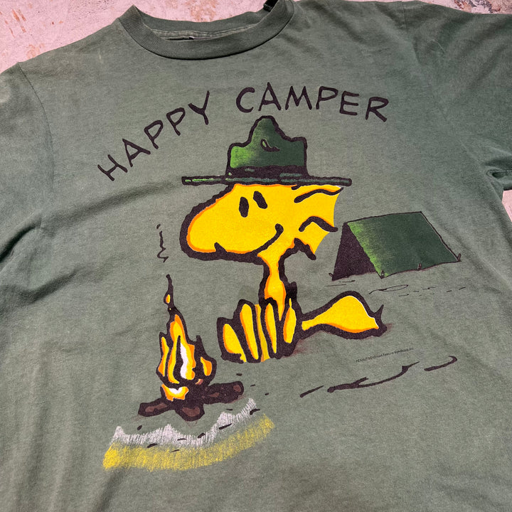 古着 スヌーピー/ハッピーキャンパー/ヴィンテージ シングルステッチプリントTシャツ/サイズL
