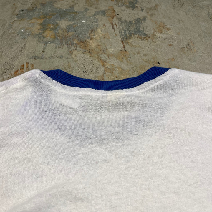 #4786 미국 80 년대에서 만든 중고 의류 ~ 종이 태그/빈티지 인쇄 링거 티셔츠/크기 m l 동등한