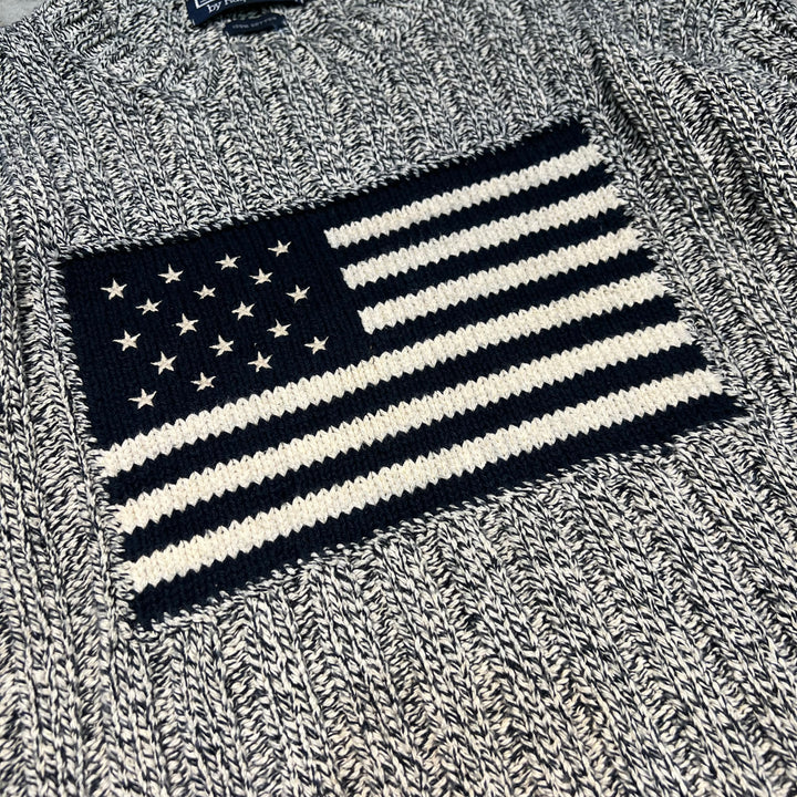 #3785 古着 POLO by Ralph Lauren/ラルフローレン/Cotton Cableknit/コットンケーブルニット/星条旗/サイズXL