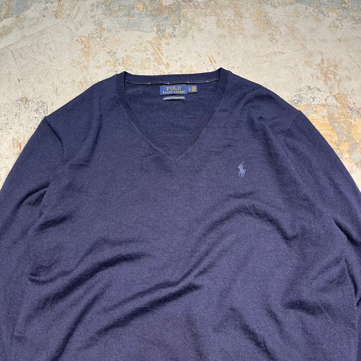 #3714 古着 POLO by Ralph Lauren/ラルフローレン / PIMA Cotton knit V Neck Sweatrer Shirts/ピマコットLンニットVネックセーター/サイズL