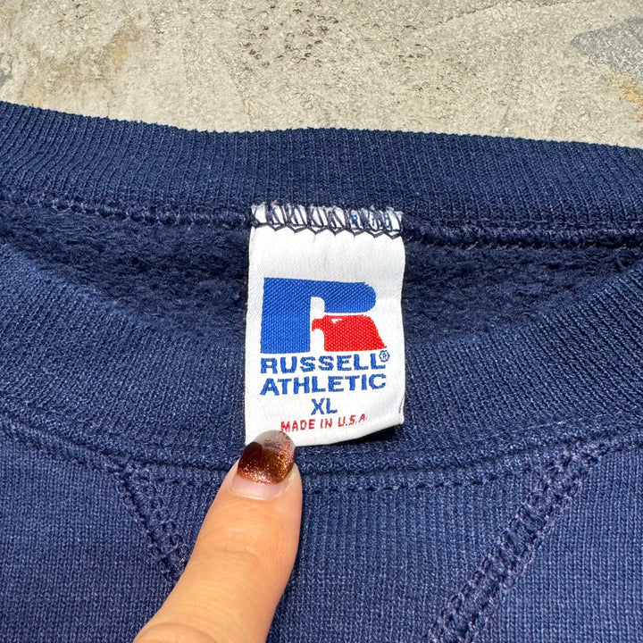 Used clothing Made in USA 80's~ RUSSELLATHLETIC/Russell Athletic/Crew neck blank wet/Plain/Size XL