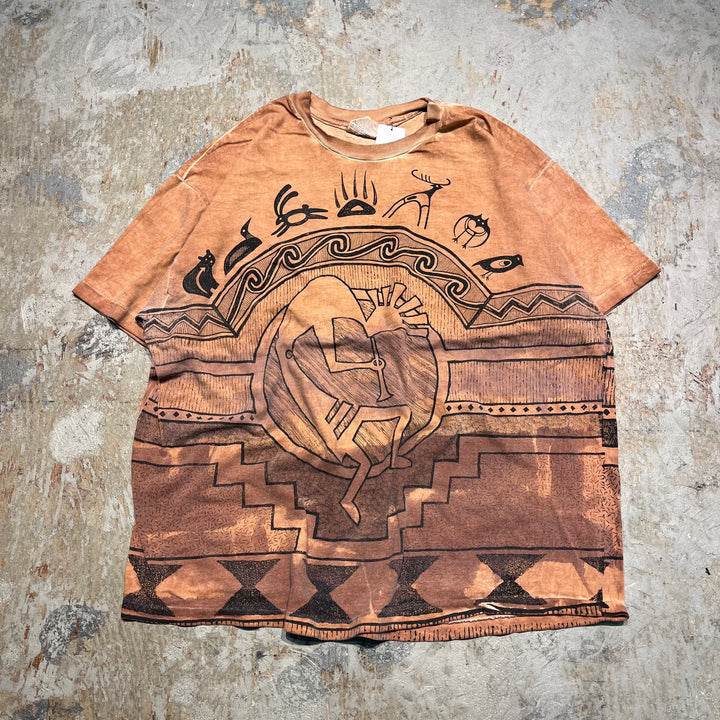 #4673 古着 USA製 90's Hanesヘインズ/ココペリ 精霊/ヴィンテージ シングルステッチ Tシャツ/後染め/サイズXL