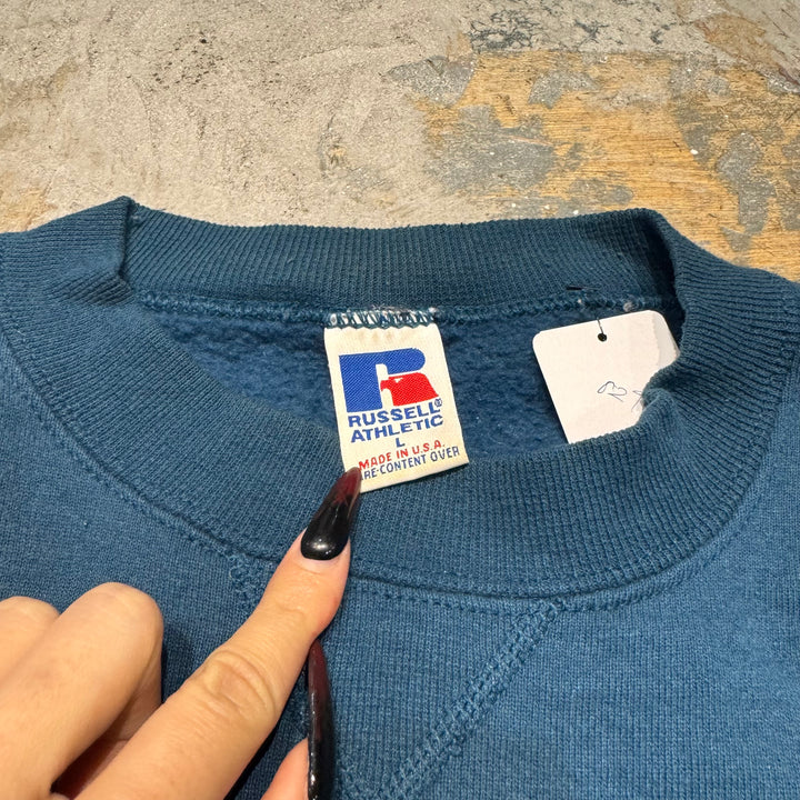미국 80 년대에서 만든 중고 의류 ~ Russell Athletic/ Russell Athletic/ Blank Crew Neck Sweatshirt/ Plain/ Front V Gusset/ Size L