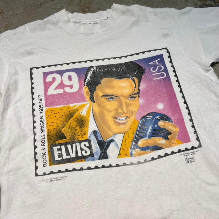 古着 USA製 92's フルーツ オブ ザ ルーム / エルビス・プレスリー / ヴィンテージ シングルステッチ プリントTシャツ/サイズM