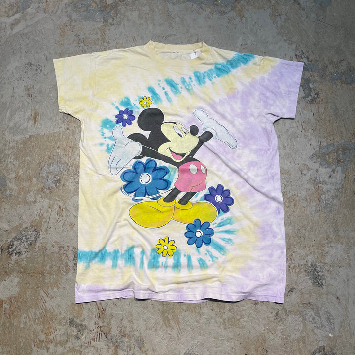 古着 90's~ DiSNEY/ディズニー ミッキーマウス タイダイ柄 / ヴィンテージ シングルステッチ キャラクター Tシャツ/サイズXXL相当