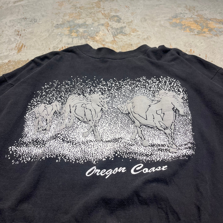 古着 90's オレゴン・コースト/馬/ヴィンテージ シングルステッチ アニマルプリントTシャツ/サイズxxxl