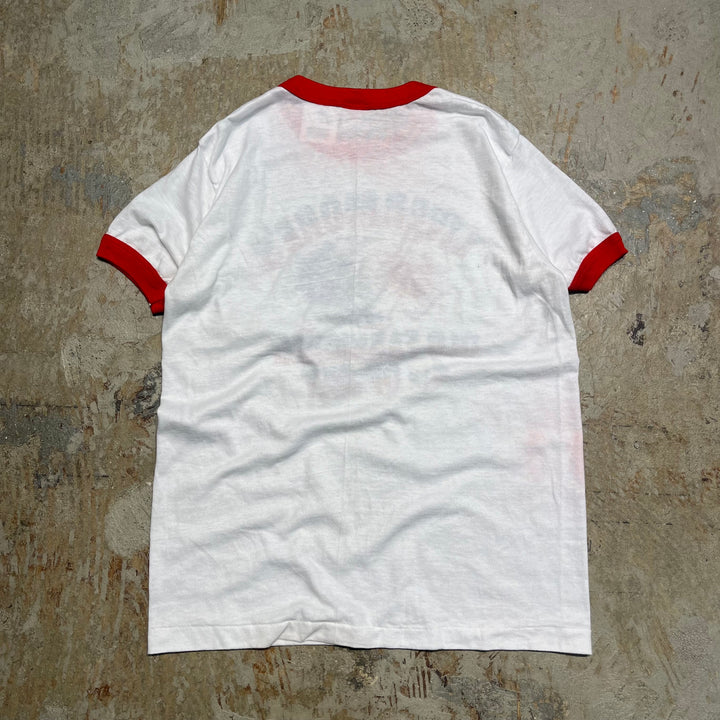 #4787 미국 80 년대에서 만든 중고 의류 ~ 종이 태그/빈티지 인쇄 링거 티셔츠/크기 m