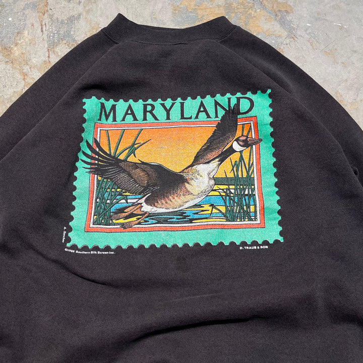 #4130 古着 Hanes/ヘインズ/Crew neck Print Sweat/クルーネックスウェット/MARYLAND/アニマルプリント/MADE IN U.S.A/サイズL