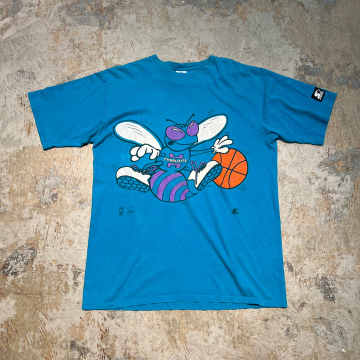 古着 USA製 90's STARTER/スターター NBA / シャーロット・ホーネット / ヴィンテージ シングルステッチ プリントTシャツ/サイズL-XL相当
