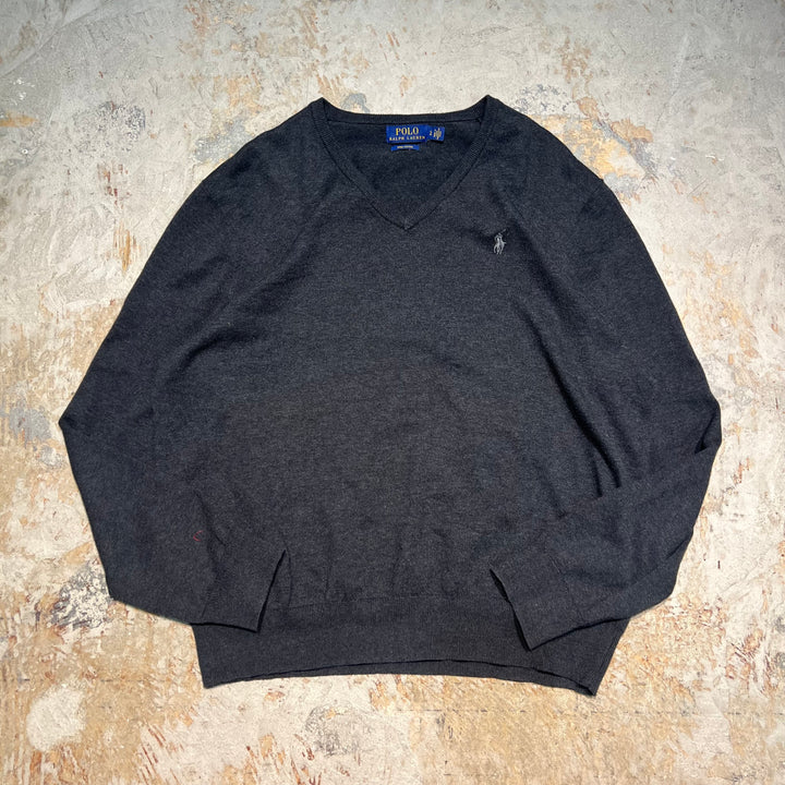 #3707 古着 POLO by Ralph Lauren/ラルフローレン / PIMA Cotton knit V Neck Sweatrer Shirts/ピマコットLンニットVネックセーター/サイズL