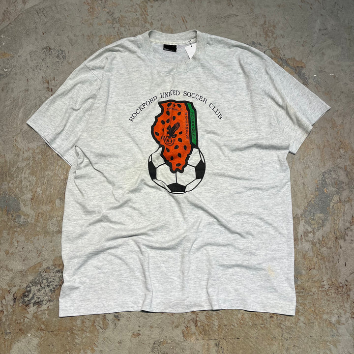 古着 USA製 90's~ スクーリンスターズ /ROCKFORD/社会人サッカーチーム/音響会社/企業系/ヴィンテージ シングルステッチ Tシャツ/サイズXL相当