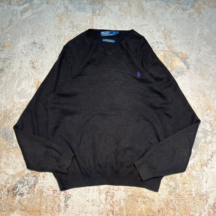 #3710 古着 POLO by Ralph Lauren/ラルフローレン / PIMA Cotton knit V Neck Sweatrer Shirts/ピマコットLンニットVネックセーター/サイズL