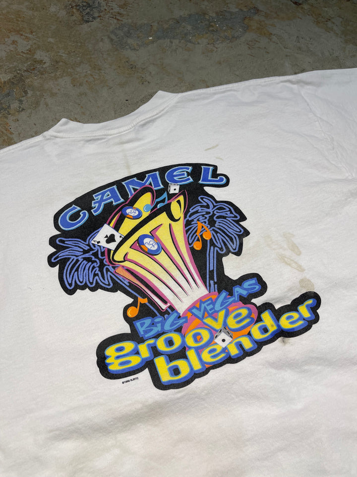 #MA160 古着 USA製 96's CAMEL/キャメル / 企業系 / camel big vegas groove blender / ヴィンテージ シングルステッチ プリントTシャツ/サイズXL