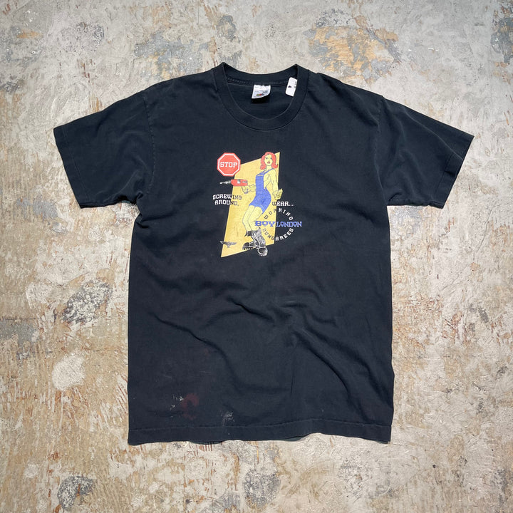 古着 90's フルーツオブザルーム/STOP/ヴィンテージ シングルステッチ プリントTシャツ/サイズL