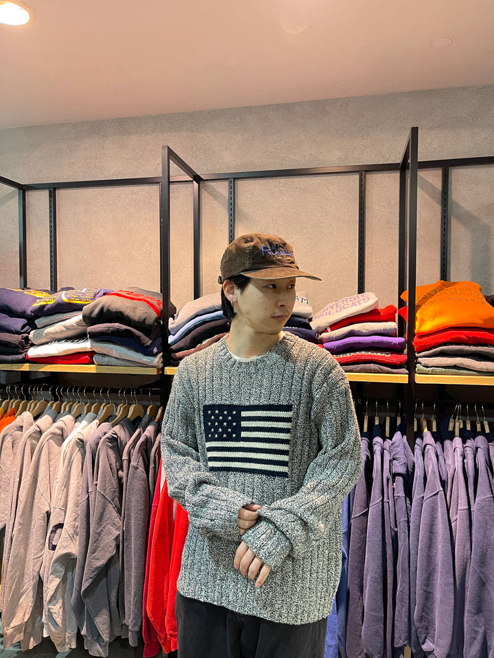 #3785 古着 POLO by Ralph Lauren/ラルフローレン/Cotton Cableknit/コットンケーブルニット/星条旗/サイズXL