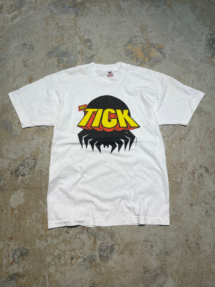 #MA153 古着 USA製 90's フルーツオブザルーム/ THE TICK / ニューイングランド・コミック/ ヴィンテージ シングルステッチ プリントTシャツ/サイズL