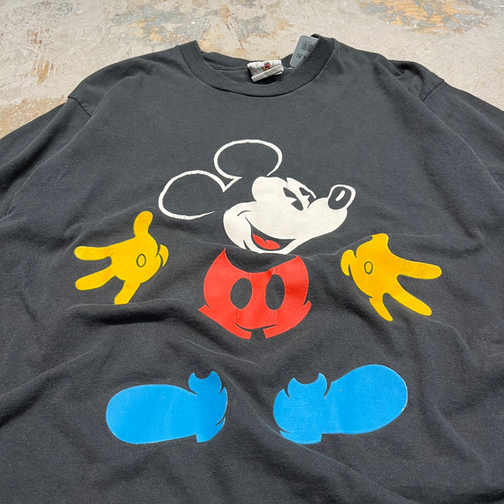 중고 의류 90 년대 미국 미키 마우스/블루 슈즈/빈티지 싱글 스티치 인쇄 티셔츠/크기 F (XL에 해당)