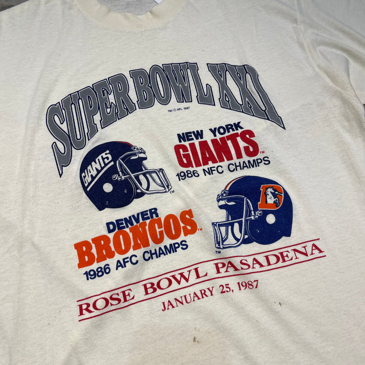 古着 87's NFL / 第21回スーパーボウル / ニューヨーク・ジャイアンツ VS デンバー・ブロンコス / 1987年1月25日開催 / NFLチャンピオンシップ / ヴィンテージ シングルステッチ プリントTシャツ / サイズXL