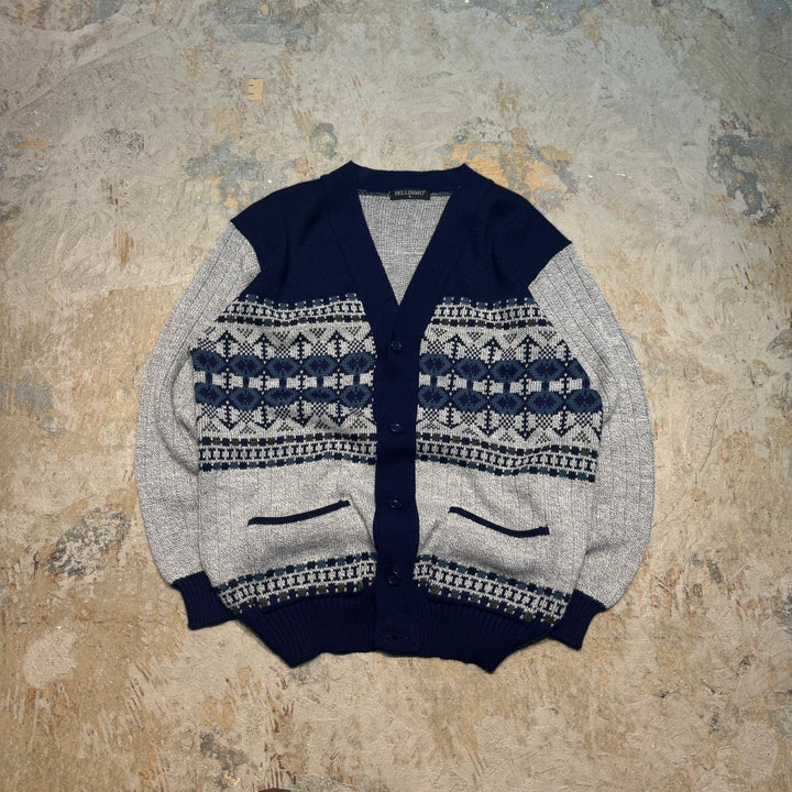 古着 BELLISIMO/Vネックニットカーディガン/総柄/サイズL
