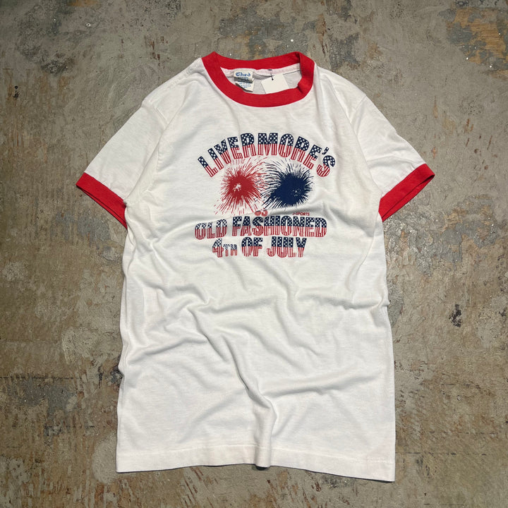 #4784 古着 USA製80's~ 紙タグ/ヴィンテージ プリントリンガーTシャツ/サイズM