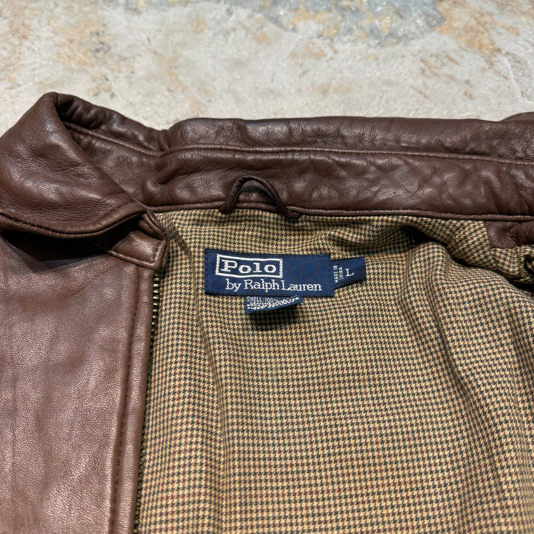 Used clothing 90's POLO by Ralph Lauren/ Polo Ralph Lauren/ Lamb leather swing top jacket/ Houndstooth/ Size L