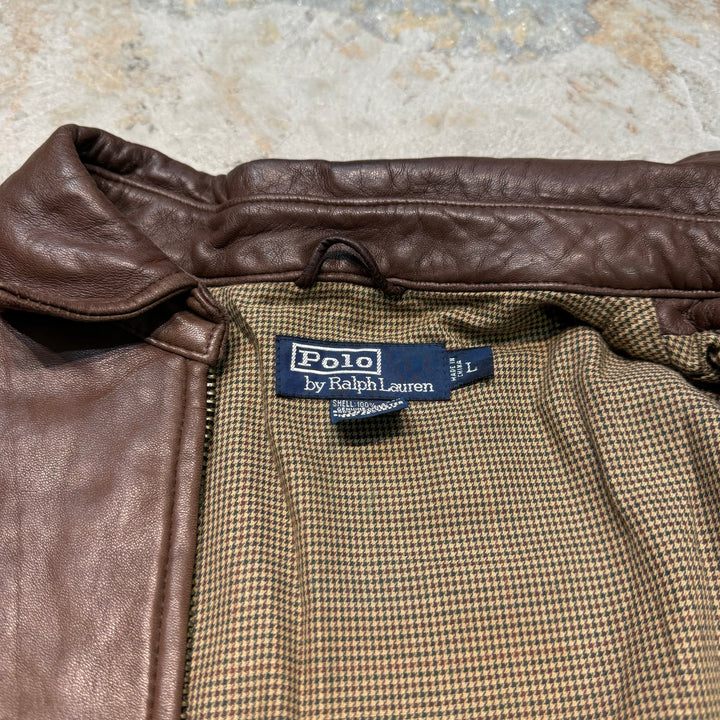 Used clothing 90's POLO by Ralph Lauren/ Polo Ralph Lauren/ Lamb leather swing top jacket/ Houndstooth/ Size L
