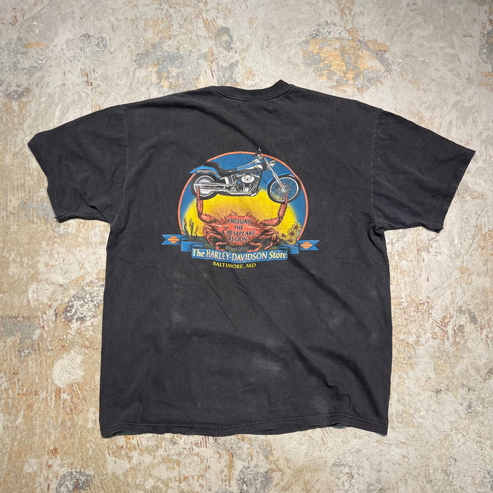 古着 99's USA製 Harley-Davidson/ハーレー ダビッドソン / CRUISING THE CHESAPEAKE REGION / メリーランド州ボルチモアストア / プリントTシャツ / サイズM