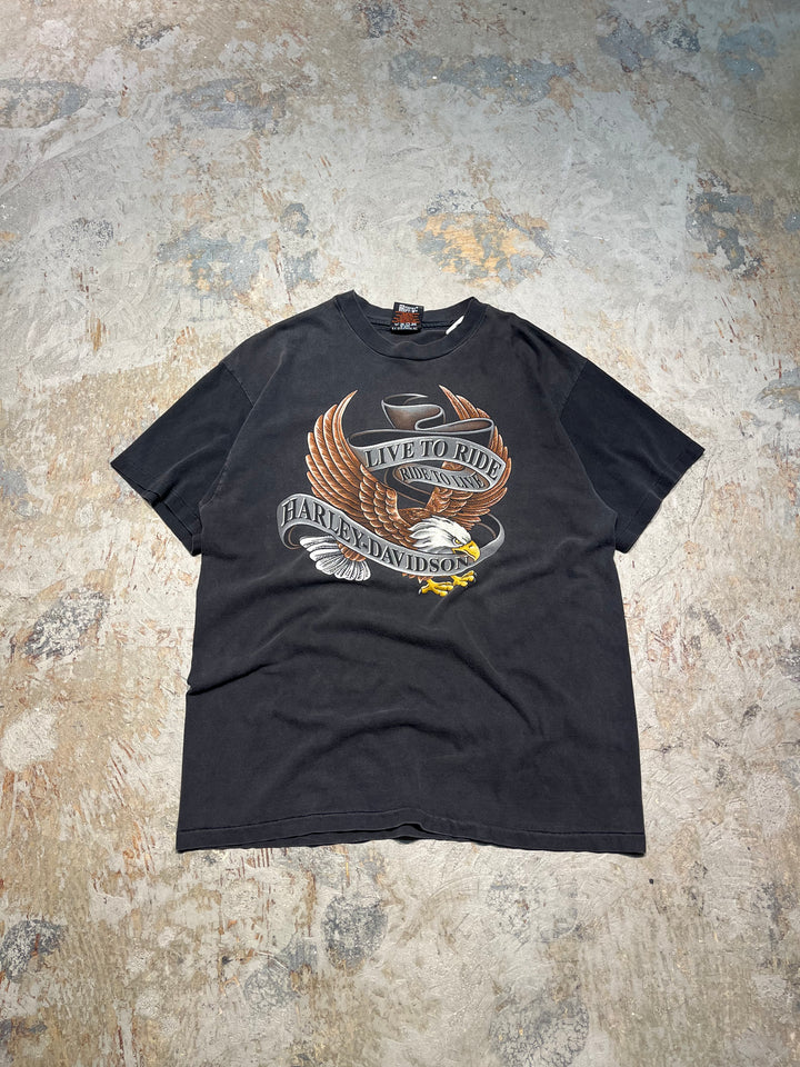 #MA125旧衣服87's美国制造Harley-Davidson/哈雷戴维森/威斯康星州/复古单针T恤/尺寸L