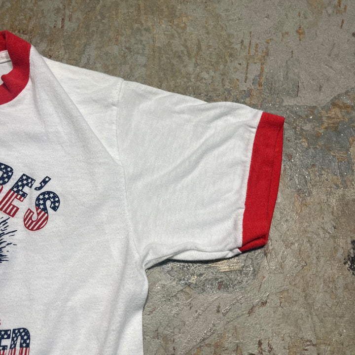 #4784 古着 USA製80's~ 紙タグ/ヴィンテージ プリントリンガーTシャツ/サイズM
