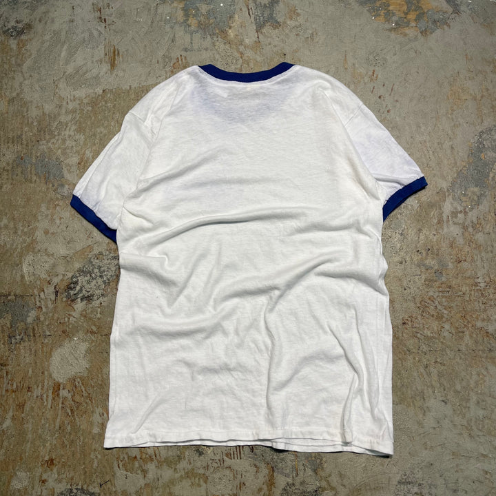 #4786 미국 80 년대에서 만든 중고 의류 ~ 종이 태그/빈티지 인쇄 링거 티셔츠/크기 m l 동등한