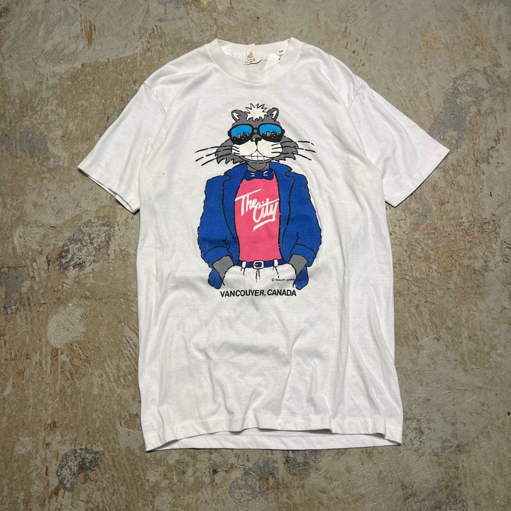중고 의류 "The City"/cat/동물/빈티지 단일 스티치 프린트 티셔츠/크기 l