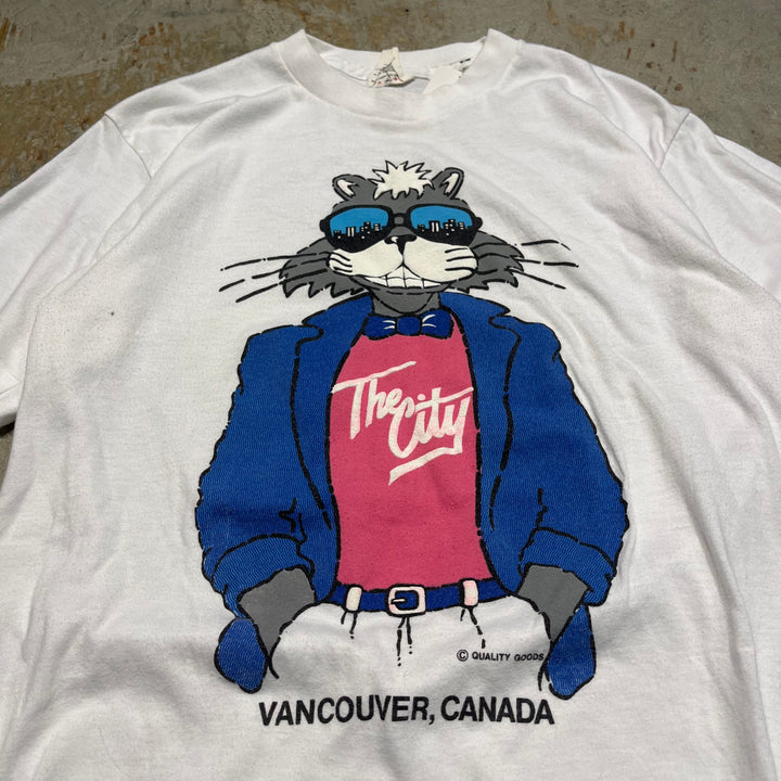 중고 의류 "The City"/cat/동물/빈티지 단일 스티치 프린트 티셔츠/크기 l