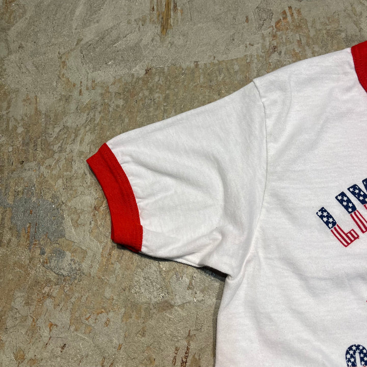 #4787 미국 80 년대에서 만든 중고 의류 ~ 종이 태그/빈티지 인쇄 링거 티셔츠/크기 m