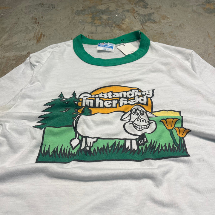 #4791 古着 USA製80's Hanes/ヘインズ/ヴィンテージ リンガー Tシャツ/サイズM