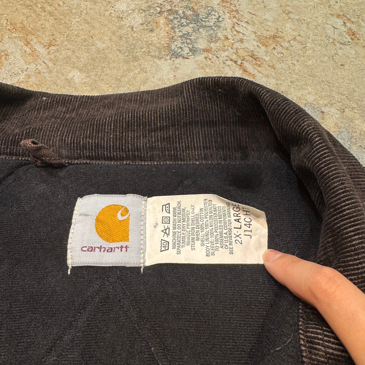 古着 Carhartt/ カーハート/ サンタフェジャケット/ ダック地/ 裏地キルティング/ 企業ロゴ/ 襟コーデュロイ/ サイズ2XL